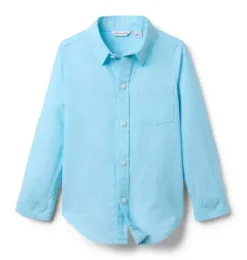 Janie and Jack Matching Sets|Shirts-The Linen-Cotton Shirt turquoise sky
