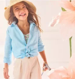 Janie and Jack Matching Sets|Shirts-The Linen-Cotton Shirt turquoise sky