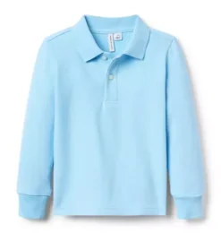 Janie and Jack Polos-The Long Sleeve Pique Polo blue skies