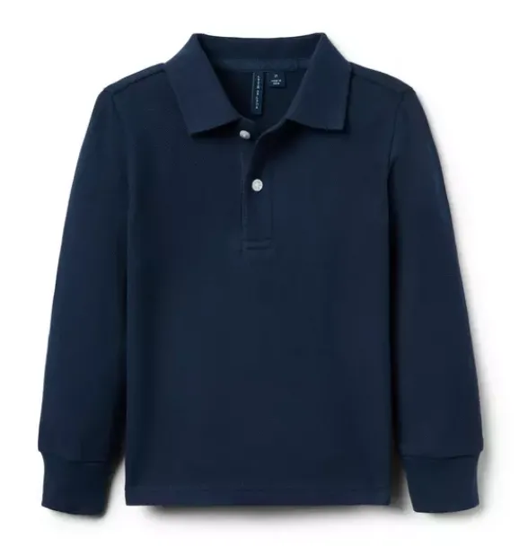Janie and Jack Polos-The Long Sleeve Pique Polo merchant marine