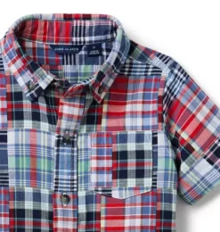 Janie and Jack Matching Sets|Shirts-The Madras Patchwork Shirt merchant marine plaid patchwork