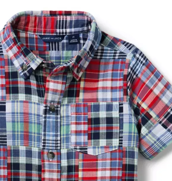 Janie and Jack Matching Sets|Shirts-The Madras Patchwork Shirt merchant marine plaid patchwork