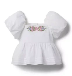 Janie and Jack Short Sleeve Tops-The Peplum Puff Sleeve Top white