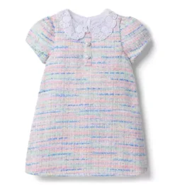 Janie and Jack Dresses-The Petal Collar Tweed Dress pale pink
