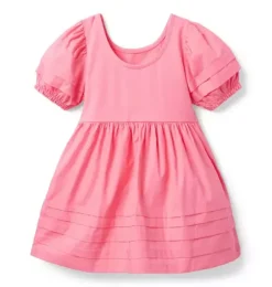 Janie and Jack Dresses-The Pintuck Puff Sleeve Dress blooming pink