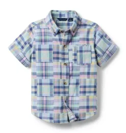 Janie and Jack Matching Sets|Shirts-The Plaid Patchwork Shirt light blue plaid
