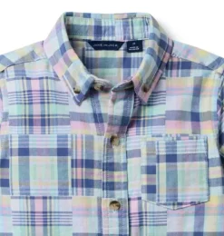 Janie and Jack Matching Sets|Shirts-The Plaid Patchwork Shirt light blue plaid