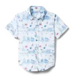 Janie and Jack Matching Sets|Swim Outfits-The Poplin Shirt white americana toile