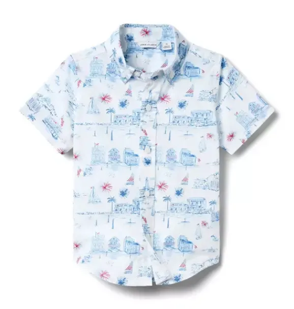 Janie and Jack Matching Sets|Swim Outfits-The Poplin Shirt white americana toile