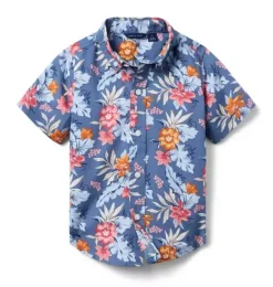 Janie and Jack Shirts|Swim Outfits-The Poplin Shirt rainy blue tropical floral