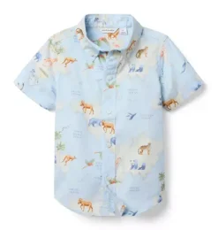 Janie and Jack Shirts|Swim Outfits-The Poplin Shirt ice blue animal map