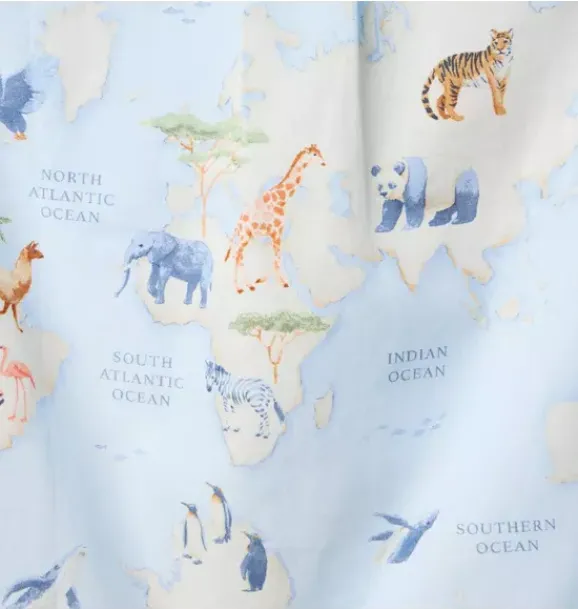 Janie and Jack Shirts|Swim Outfits-The Poplin Shirt ice blue animal map