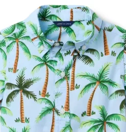 Janie and Jack Swim Outfits|Matching Sets-The Poplin Shirt light blue palm tree