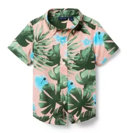 Janie and Jack Boy|Shirts-The Poplin Shirt apricot sorbet palm
