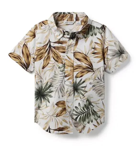 Janie and Jack Swim Outfits|Matching Sets-The Poplin Shirt white leaf