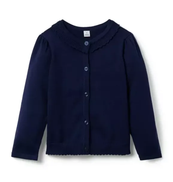 Janie and Jack Sweaters & Sweatshirts-The Scallop Trim Cardigan merchant marine