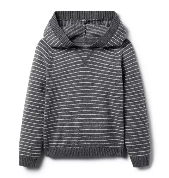 Janie and Jack Sweaters & Sweatshirts-The Striped Hooded Sweater charcoal heather stripe