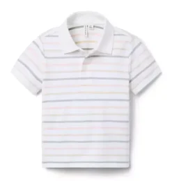 Janie and Jack Polos-The Striped Pique Polo white stripe