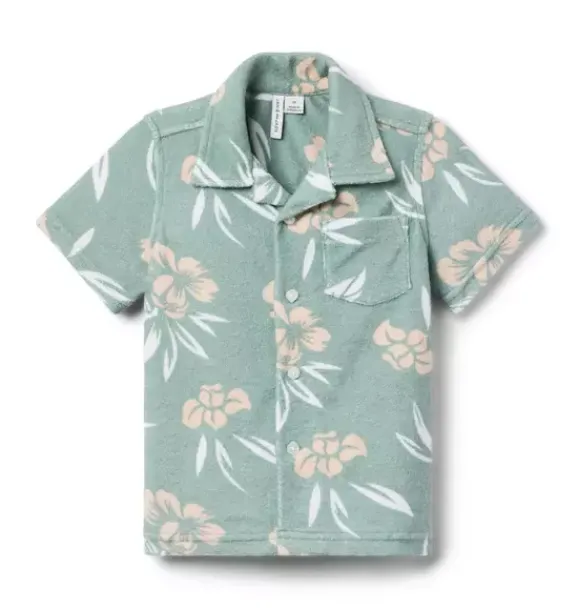 Janie and Jack Polos|Matching Sets-The Terry Cabana Shirt chaparral green tropical floral