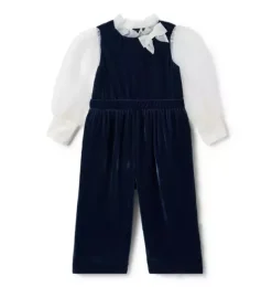 Janie and Jack Rompers & Jumpsuits-The Velvet Organza Sleeve Jumpsuit dark marine