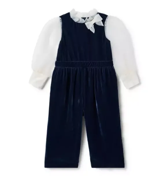 Janie and Jack Rompers & Jumpsuits-The Velvet Organza Sleeve Jumpsuit dark marine