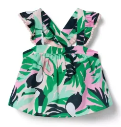 Janie and Jack Matching Sets|Sleeveless Tops-Toucan Flutter Sleeve Top soft rose toucan