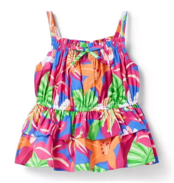 Janie and Jack Swim Outfits|Sleeveless Tops-Tropical Floral Peplum Top bold blue tropical floral