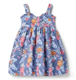 Janie and Jack Dresses|Swim Outfits-Tropical Floral Sweetheart Dress rainy blue tropical floral