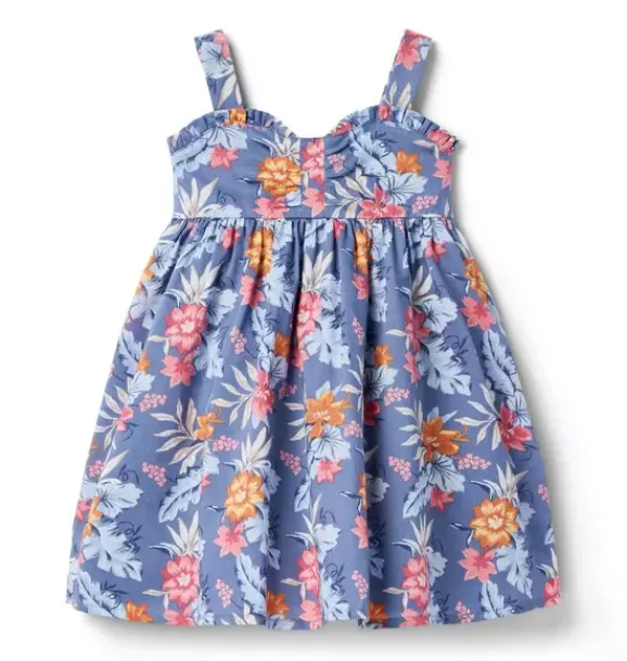 Janie and Jack Dresses|Swim Outfits-Tropical Floral Sweetheart Dress rainy blue tropical floral