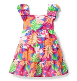 Janie and Jack Dresses-Tropical Floral Tiered Dress bold blue tropical floral
