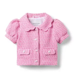 Janie and Jack Jackets & Coats|Matching Sets-Tweed Puff Sleeve Jacket raspberry pink