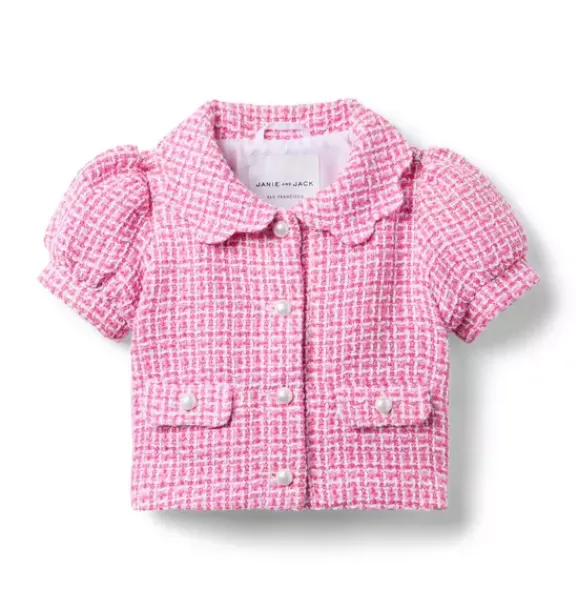 Janie and Jack Jackets & Coats|Matching Sets-Tweed Puff Sleeve Jacket raspberry pink
