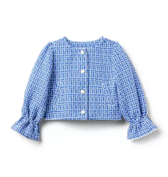 Janie and Jack Jackets & Coats-Tweed Ruffle Cuff Jacket ocean blue