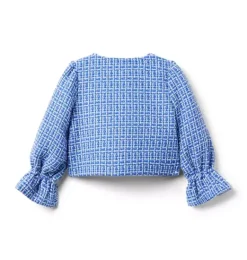 Janie and Jack Jackets & Coats-Tweed Ruffle Cuff Jacket ocean blue