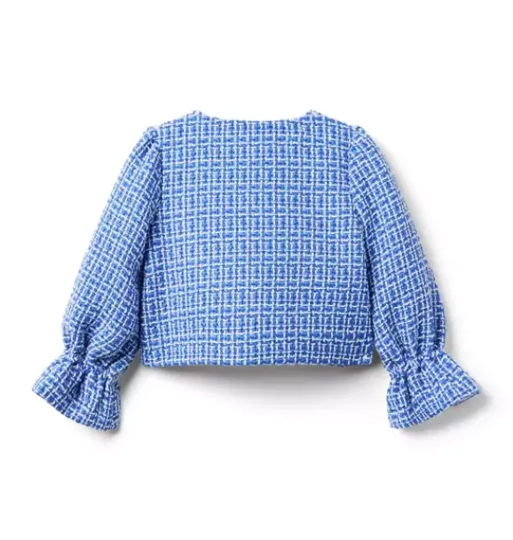 Janie and Jack Jackets & Coats-Tweed Ruffle Cuff Jacket ocean blue