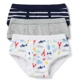 Janie and Jack Underwear|Underwear-Underwear Set Boys 3-Pack merchant marine stripe, classic grey heather and white sea friends