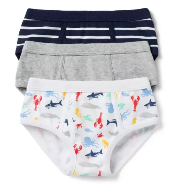 Janie and Jack Underwear|Underwear-Underwear Set Boys 3-Pack merchant marine stripe, classic grey heather and white sea friends