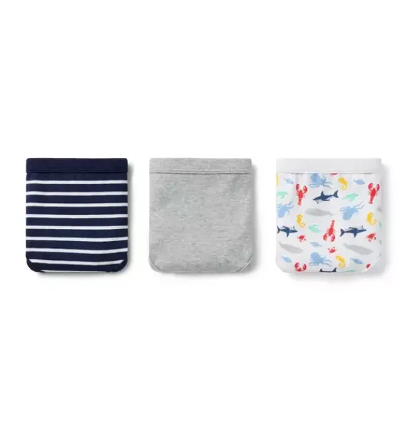 Janie and Jack Underwear|Underwear-Underwear Set Boys 3-Pack merchant marine stripe, classic grey heather and white sea friends
