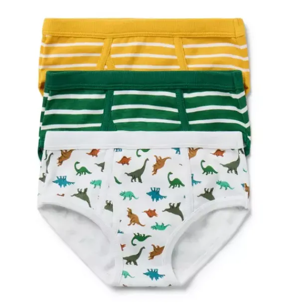 Janie and Jack Underwear|Underwear-Underwear Set Boys 3-Pack pinewood green stripe and white dinosaur and light yellow stripe