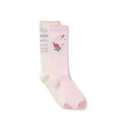 Janie and Jack Socks & Tights-Unicorn And Fair Isle Sock 2-Pack pale rose unicorn and nutmeg cream fair isle