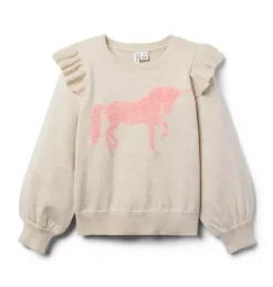 Janie and Jack Sweaters & Sweatshirts-Unicorn Ruffle Sweater nutmeg cream heather
