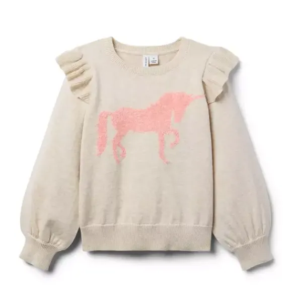 Janie and Jack Sweaters & Sweatshirts-Unicorn Ruffle Sweater nutmeg cream heather