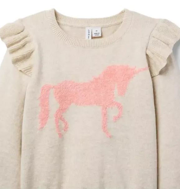 Janie and Jack Sweaters & Sweatshirts-Unicorn Ruffle Sweater nutmeg cream heather