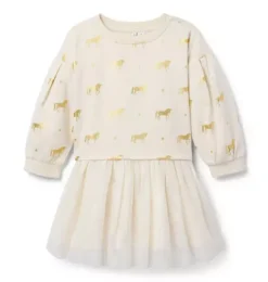 Janie and Jack Dresses-Unicorn Tulle Dress nutmeg cream unicorn