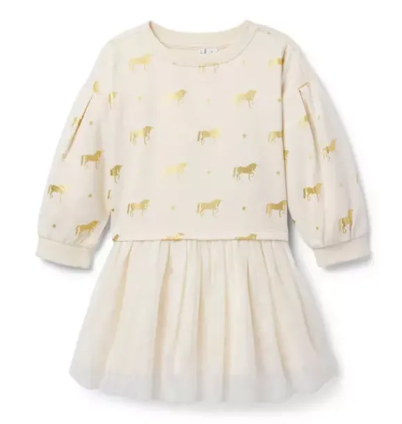 Janie and Jack Dresses-Unicorn Tulle Dress nutmeg cream unicorn