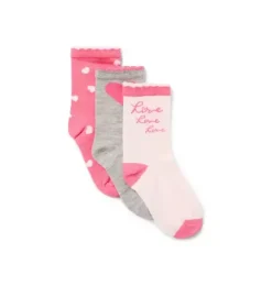 Janie and Jack Socks & Tights-Valentine Sock 3-Pack bright pink, pink pearl and soft grey heather