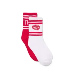 Janie and Jack Socks-Valentine Striped Crew Sock 2-Pack white and bright ruby