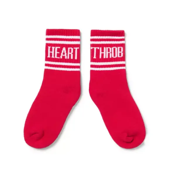 Janie and Jack Socks-Valentine Striped Crew Sock 2-Pack white and bright ruby