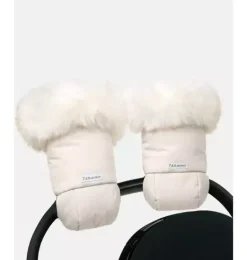 Janie and Jack Strollers-Warmmuffs - Tundra Plush heather beige - white faux fur