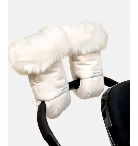 Janie and Jack Strollers-Warmmuffs - Tundra Plush heather beige - white faux fur